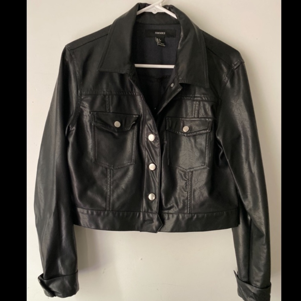 Faux leather bomber jacket